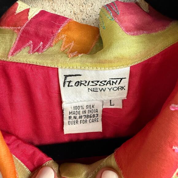 Vtg Silk Jacket Embroidered Boho Statement Blazer Colorful Maximalist Women's L - Picture 5 of 6